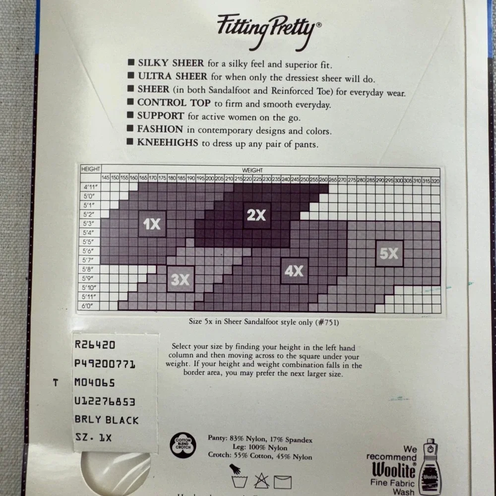 Hanes Fitting Pretty Control Top Pantyhose Barely Black Sandalfoot Size 1X